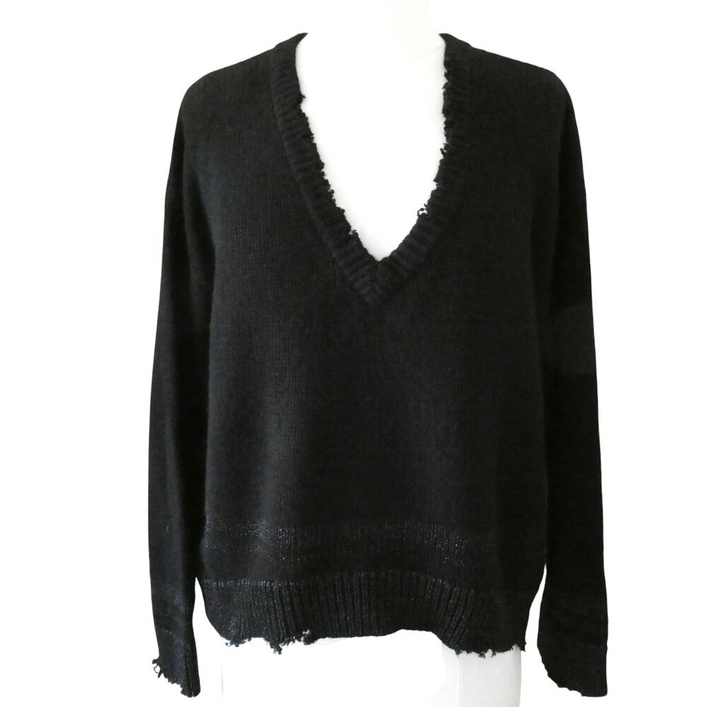 RtA black distressed Cashmere v-neck sweater sz XS metallic stripe